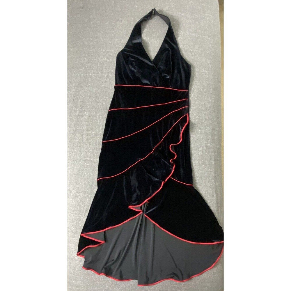 Vintage Niki Livas Dress 14W Black Red Velvet Whimsigoth Halter HOCO Vamp Formal - Picture 9 of 16